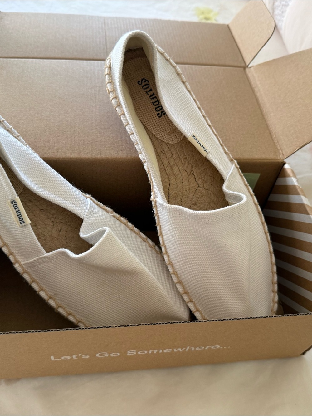 Soludos Cream Canvas Espadrille Slip-On Flats - Picture 3 of 6